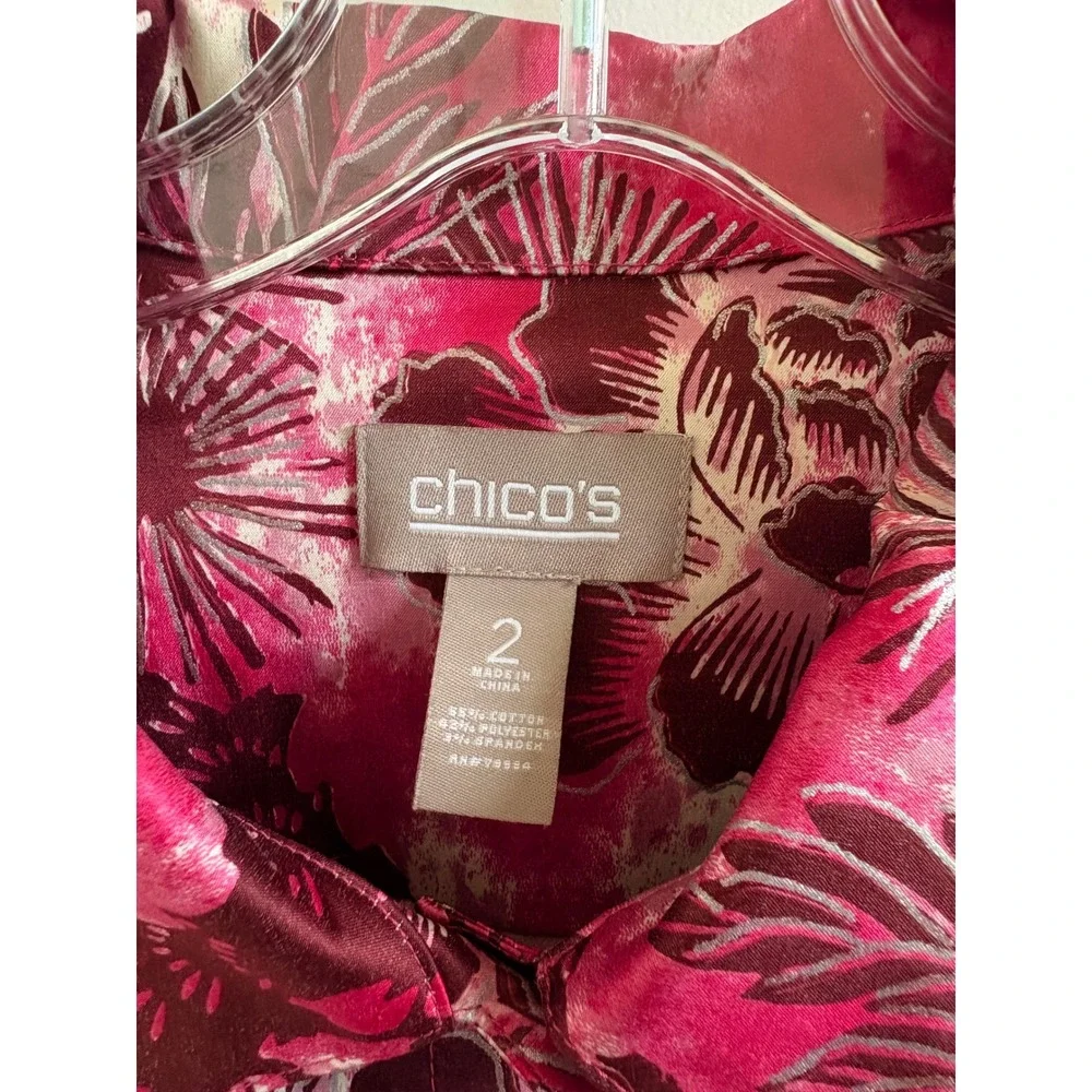 Chico's Pink Floral Button Front Jacket Size 2 Large Cotton Blend Long Sleeve - Picture 5 of 7